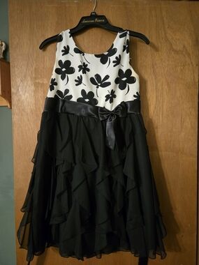 Black & Ivory Dress with Silver Waistband